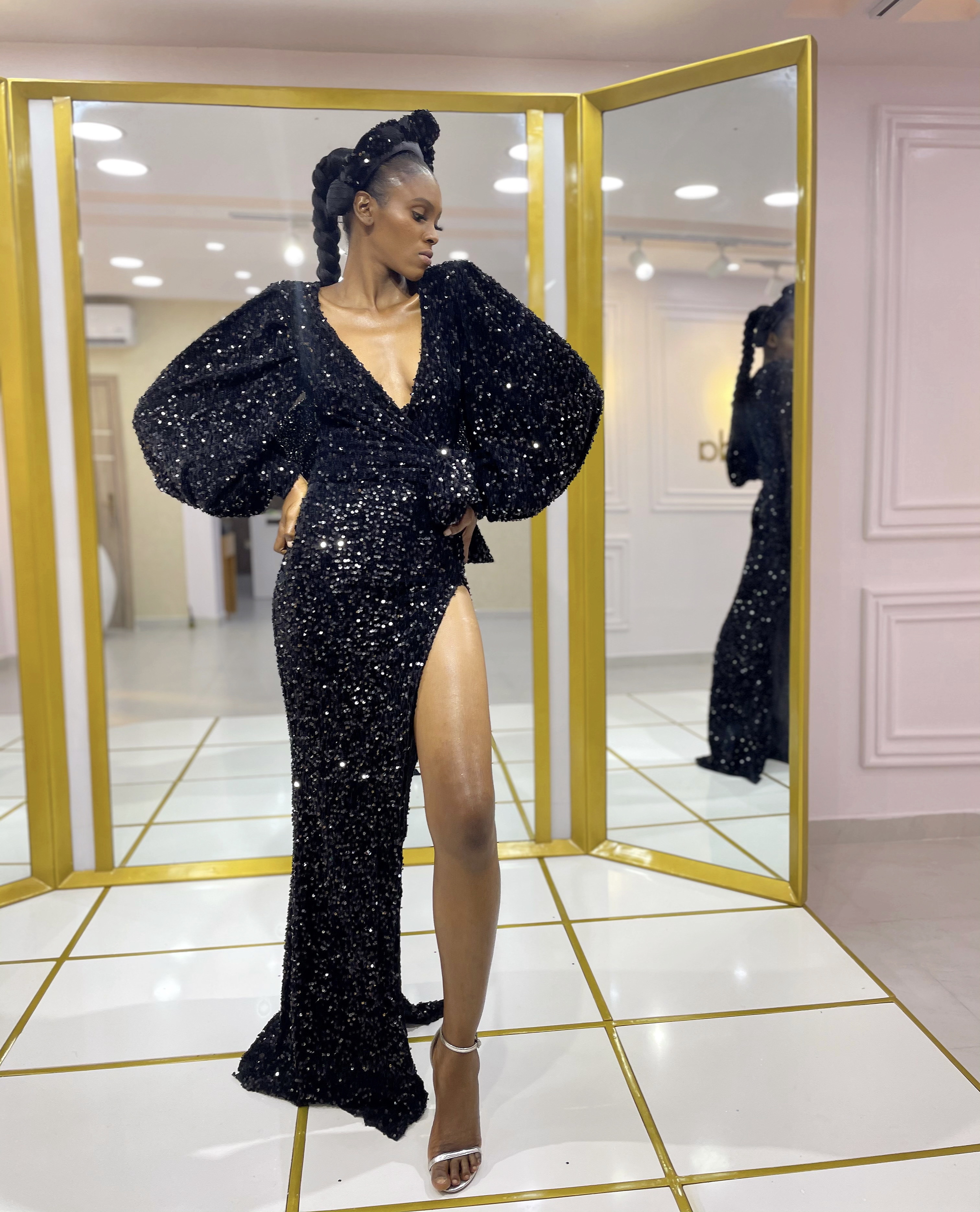 Ball Sleeve 'SLIT ME' Sequins Wrap Dress