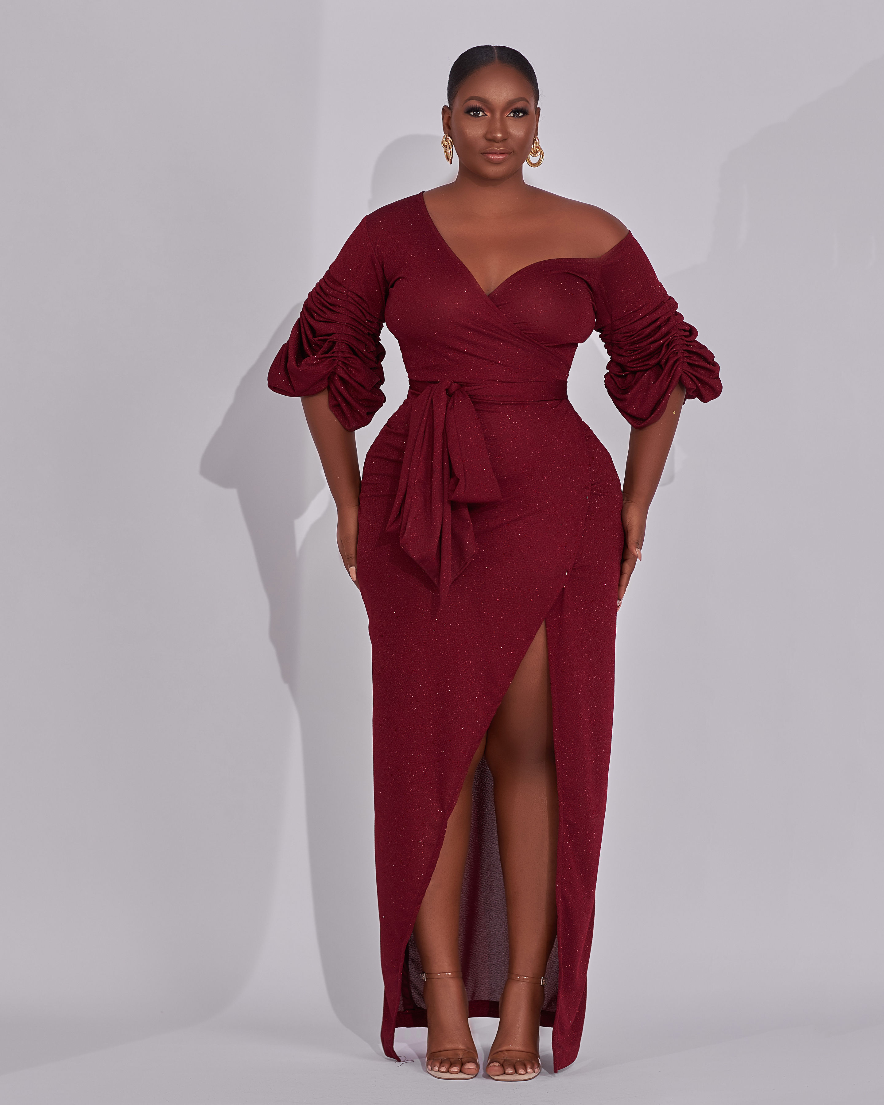 Jojo Off Shoulder Jersey Wrap Dress