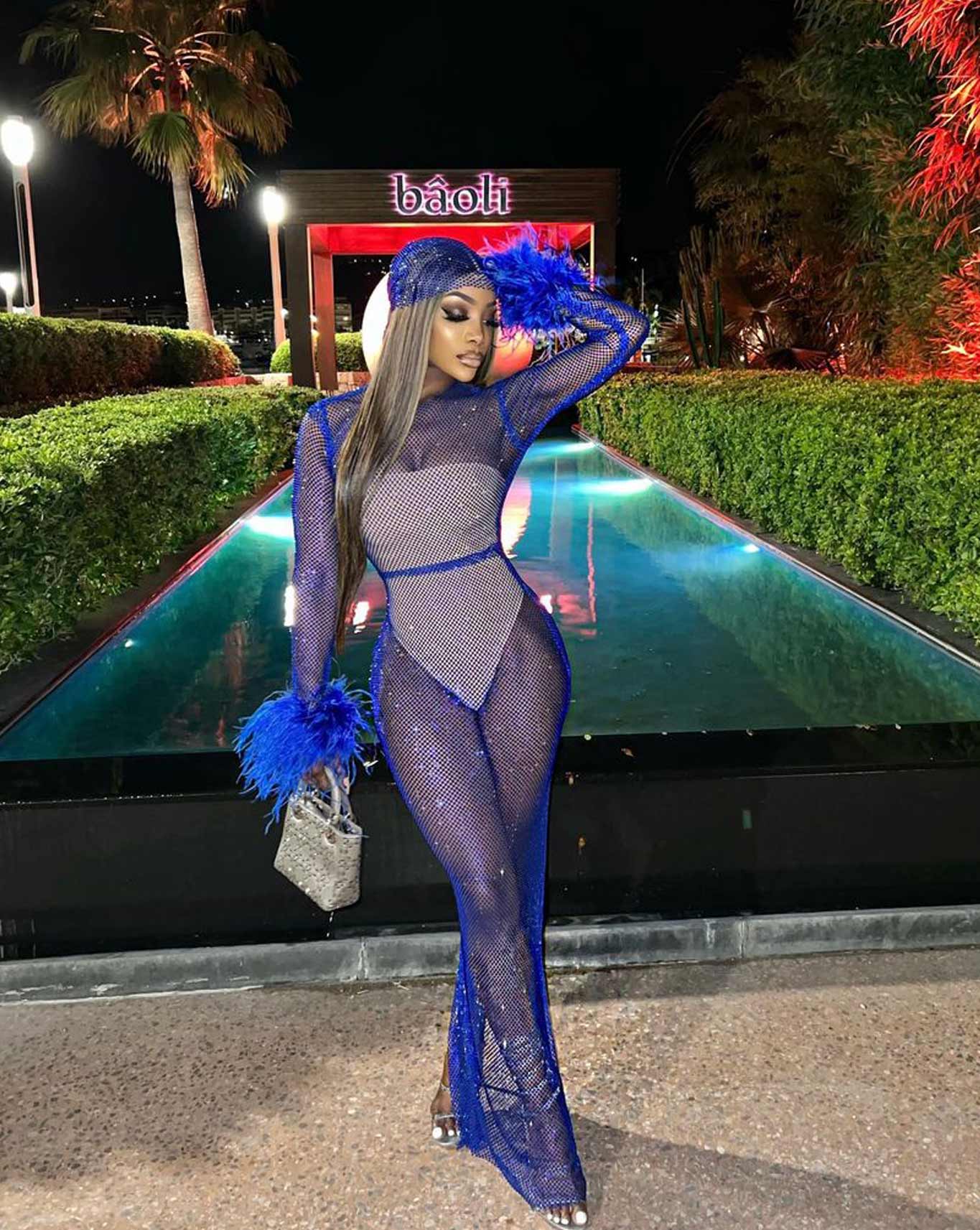 Blue Flame Dress with Feathers