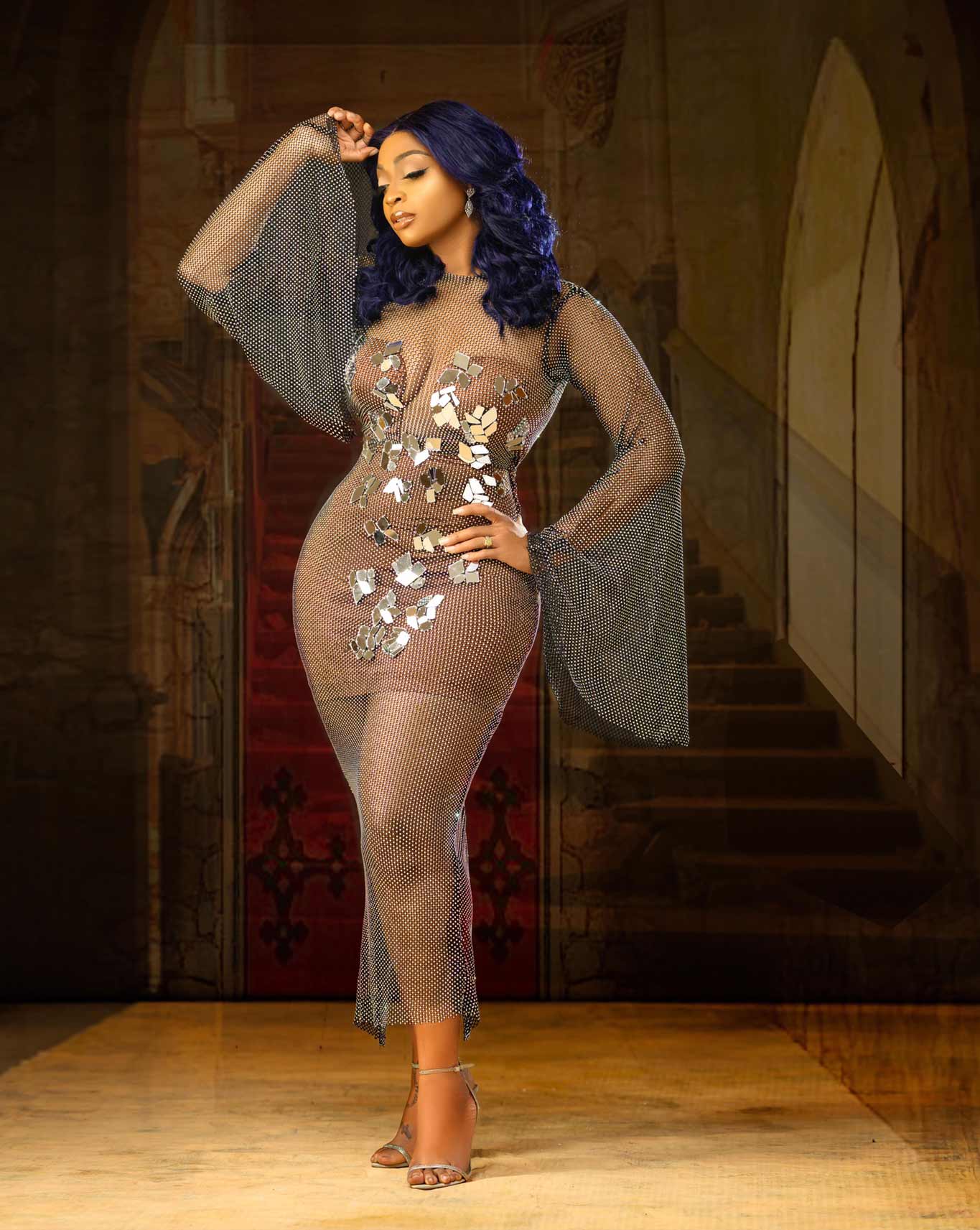 Black Flame Dress with Mirrors