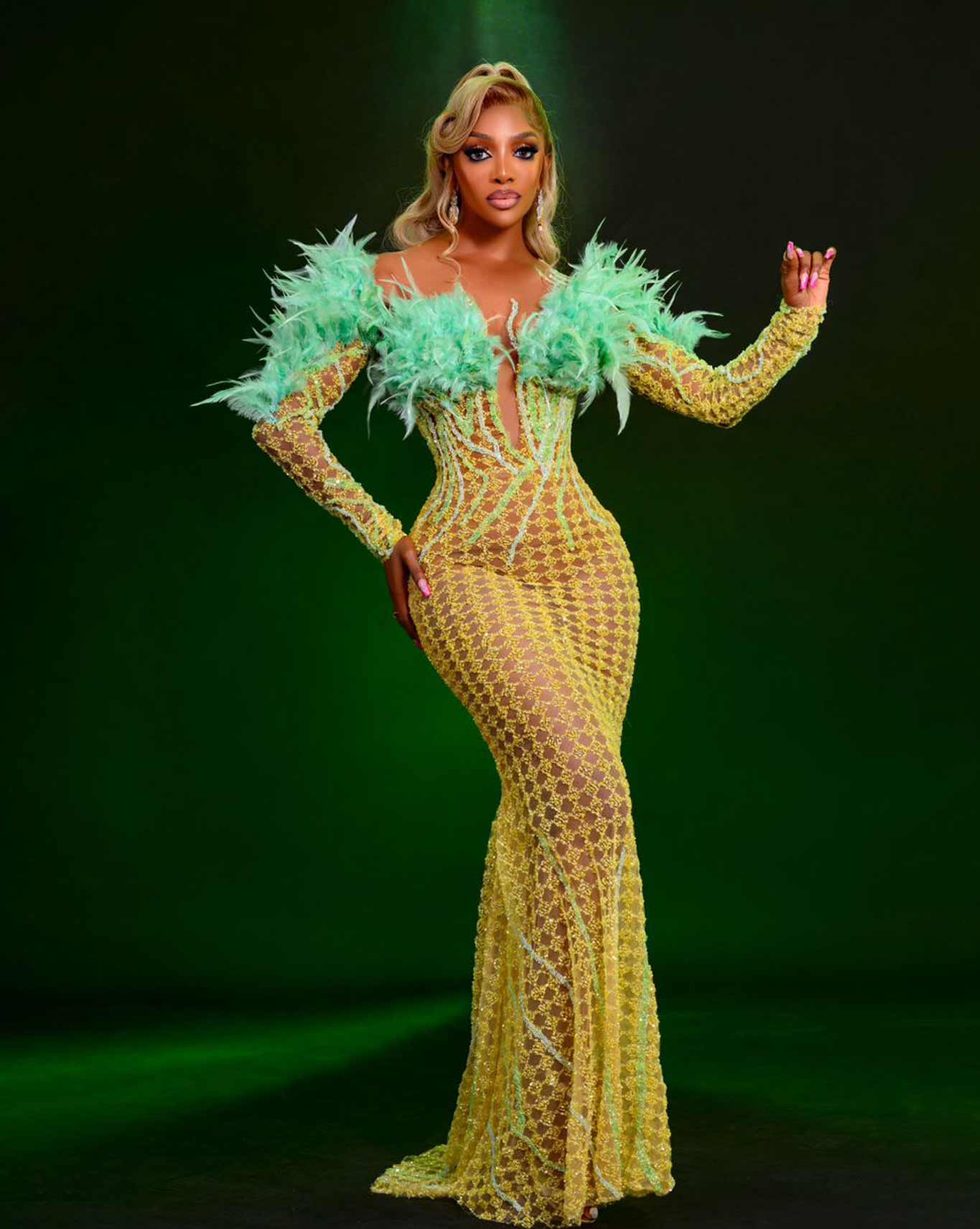 Chioma Yellow Dress with Feathers