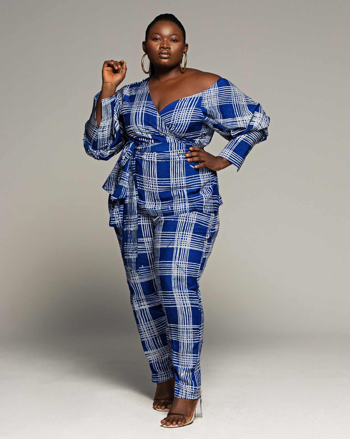 Adire Classic Balloon Sleeve Wrap Blouse Straight Leg Trouser